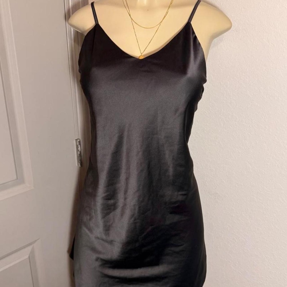 T + V Black slip dress with adjustable straps